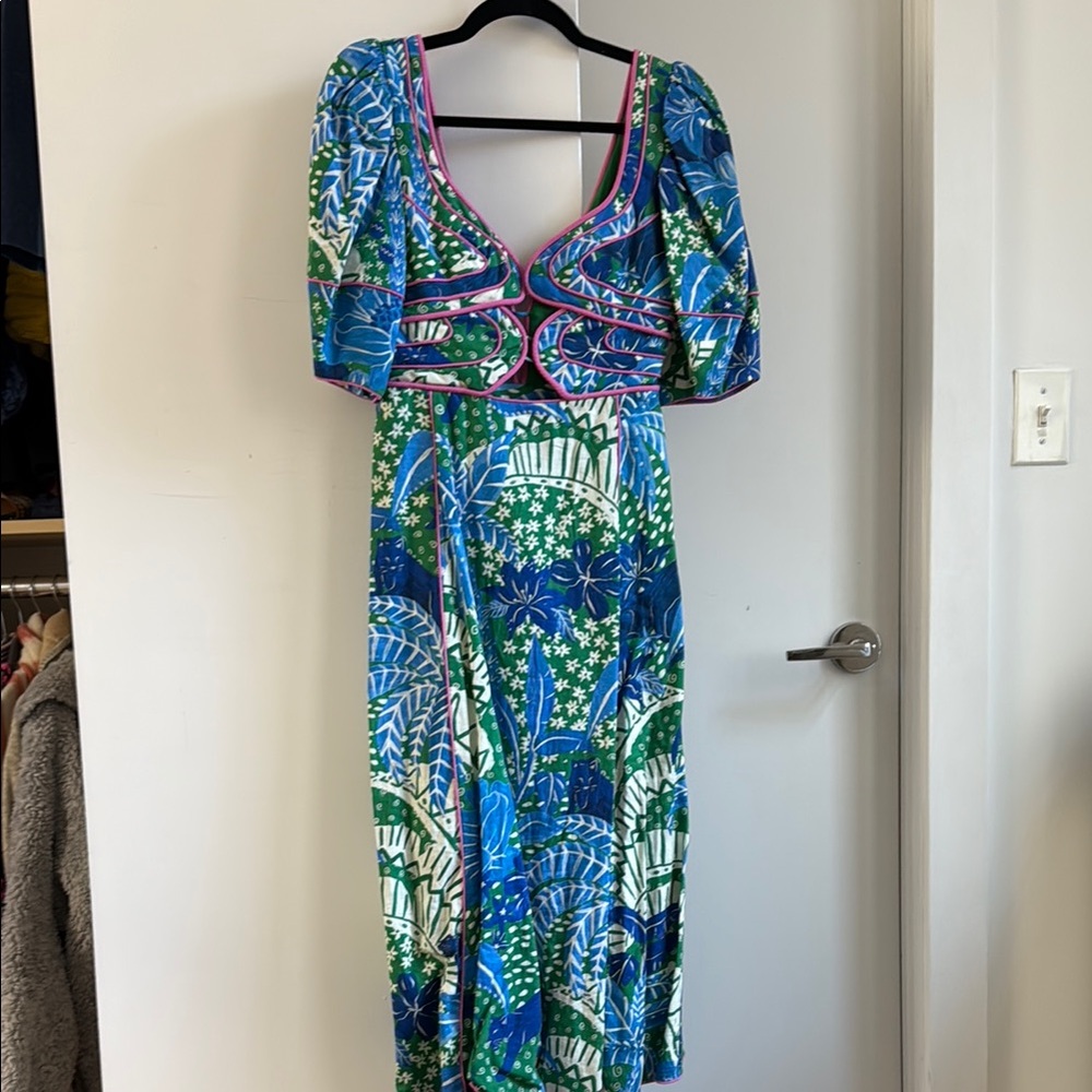 Farm Rio Panther Green Midi Dress XS